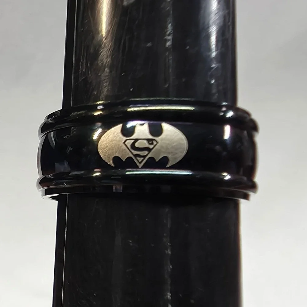 New Big Mens Batman Superman Ring Plus Size 12 Thumb Superhero Black Silver Band